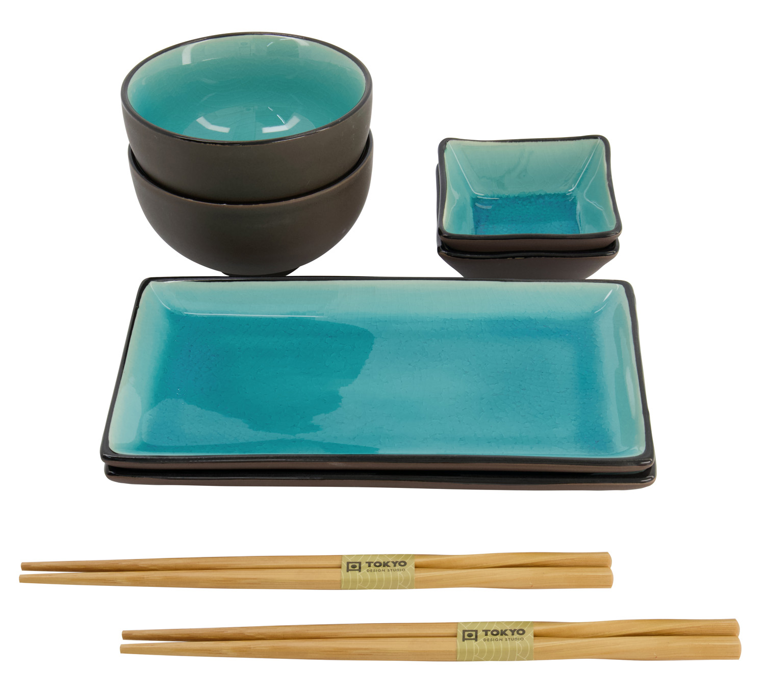 Set Sushi Noir / Turquoise - Verre Turquoise - Set de 8 pièces ⋆ The  Oriental Shop