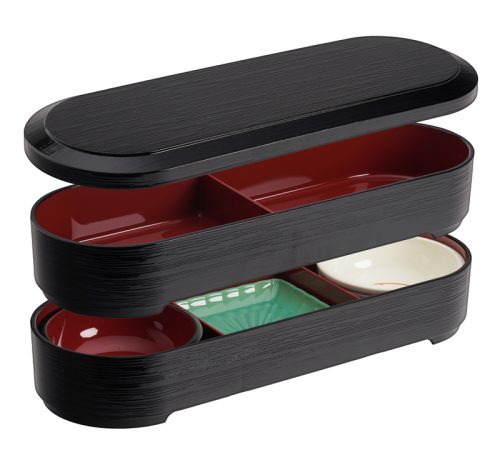Zwart/Rode Bento Box - Lacqueware - Ovaal - 36.2x12.4x5.7